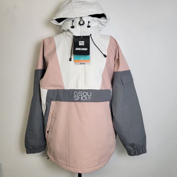 Gsou Snow Womens Pink/White Kangaroo Waterproof Baggy Snowboard Anarak Jacket S - Picture 1 of 16